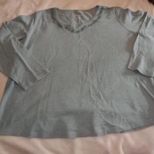 Light Blue Embroidered Neckline Thermal Top